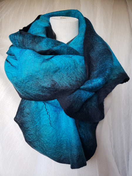 Turquoise scarf in ocean colors, simple pattern, the addition to the dress, jacket, silk merino shawl in blue, versatile stole, warm cape