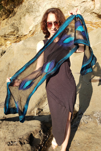 Simply addition of luxury, versatile scarf, Silk and wool painted shawl perfect for everyday or evening dress.