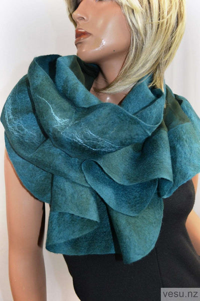Pounamu nunofelted shawl, handmade in New Zealand, Green stone colour merino wool & silk 4536