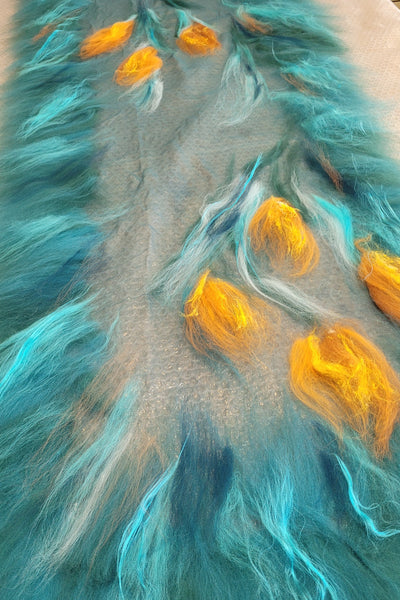 Pounamu Bloom – Teal Kōwhai Merino Wool & Silk Shawl Golden Accents