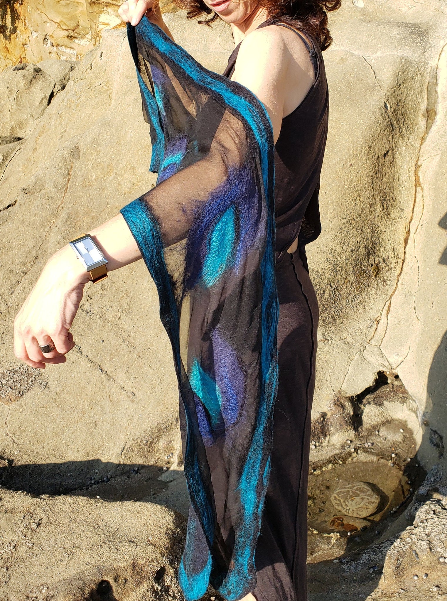 Simply addition of luxury, versatile scarf, Silk and wool painted shawl perfect for everyday or evening dress.