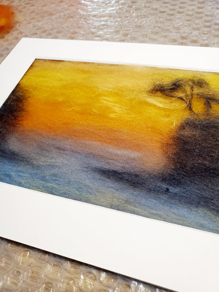 Sunrise on the beach Waiake painting merino wool on a silk