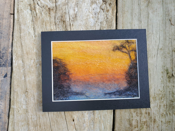 Sunrise on the beach Waiake painting merino wool on a silk