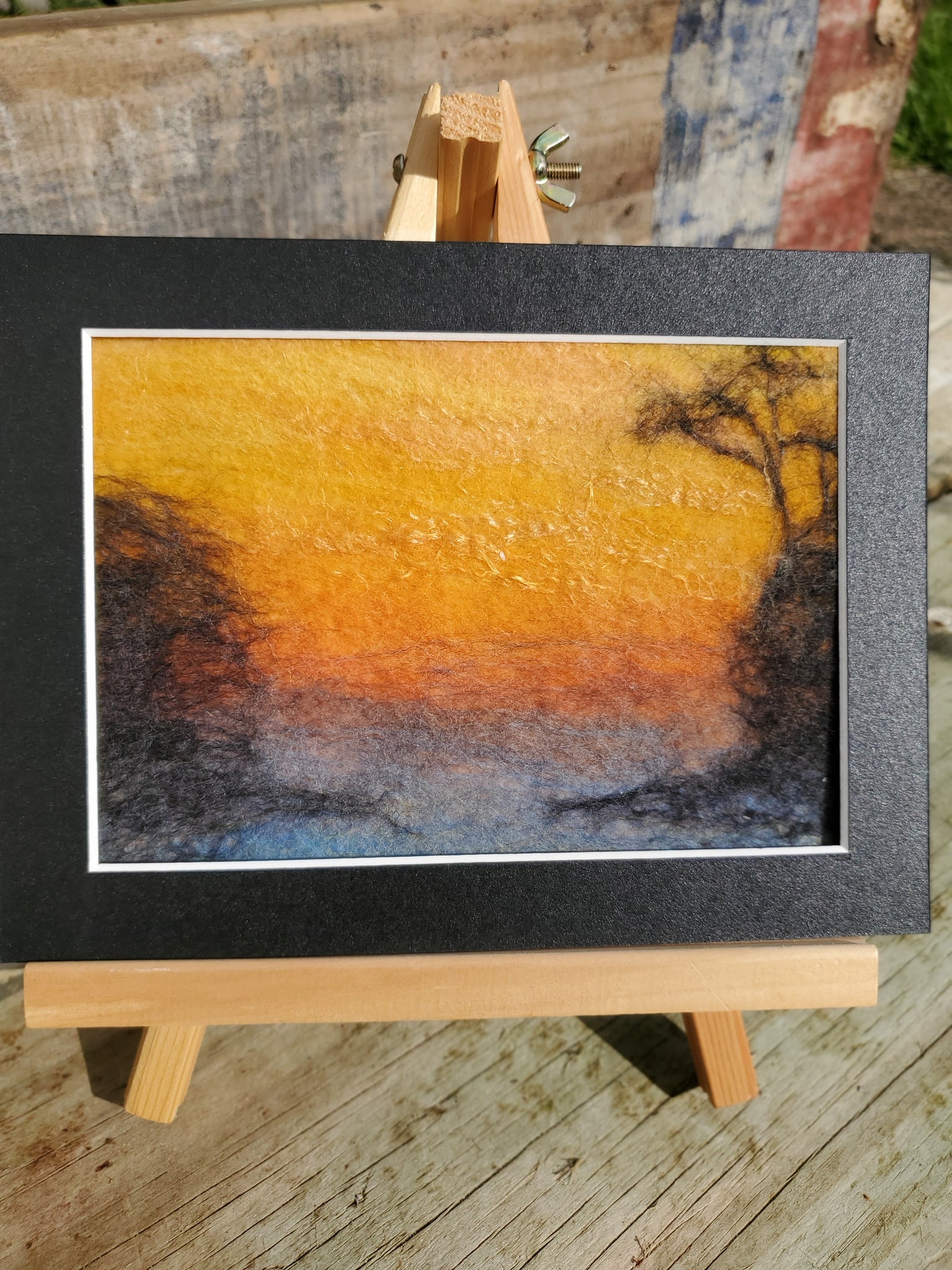 Sunrise on the beach Waiake painting merino wool on a silk