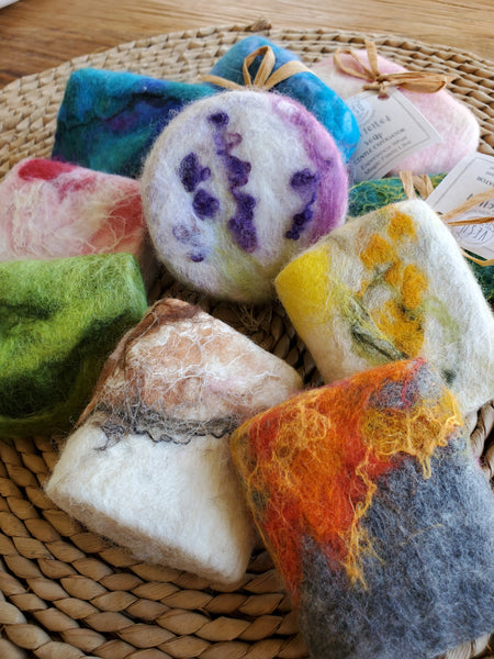 Wool Soap coastal design, covered felted merino wool. Gentle exfoliator skin and body.