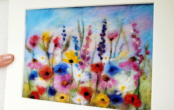 Wildflower Meadow Wool Wall Art – Merino Floral Painting, Small Framed Nature Decor