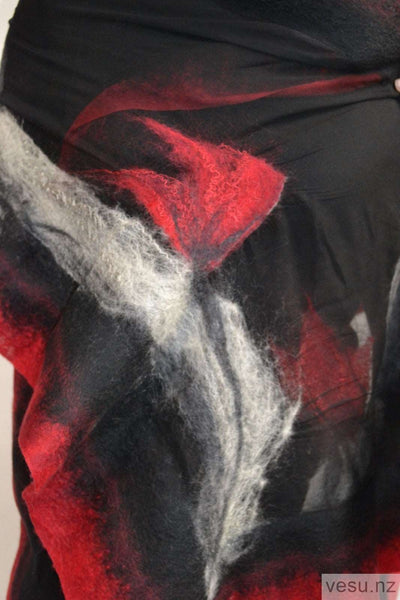 Black and red Silk Shawl with merino wool 4308