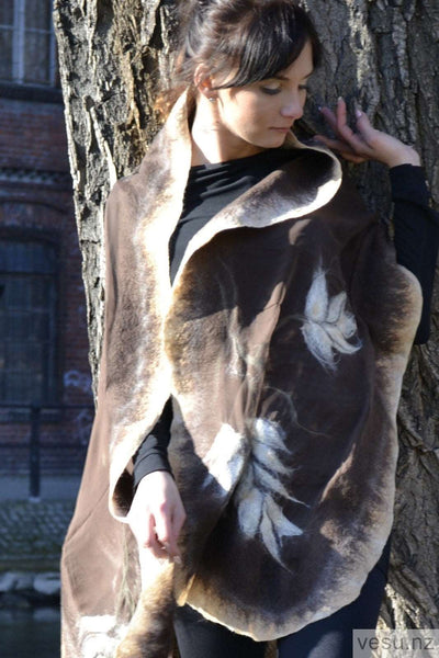 Brown and beige Silk Shawl with merino wool 4309