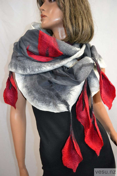 Red calla, silk shawl with merino wool 4333