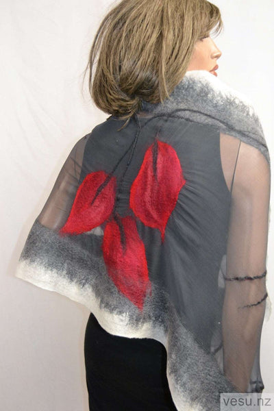 Red calla, silk shawl with merino wool 4333