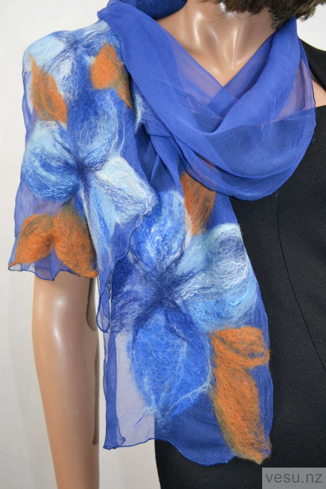 blue scarf silk merino wool felt