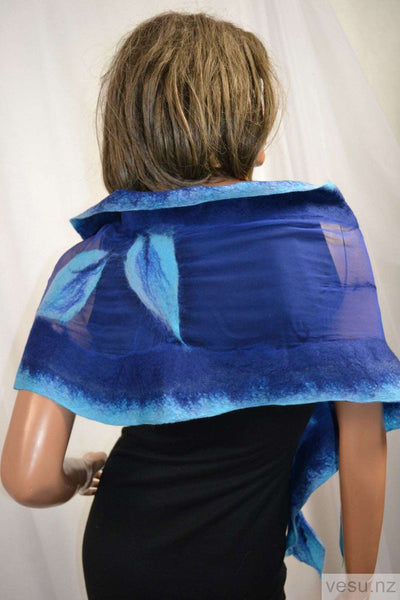 Blue nuno-felting silk scarf with merino wool 4382