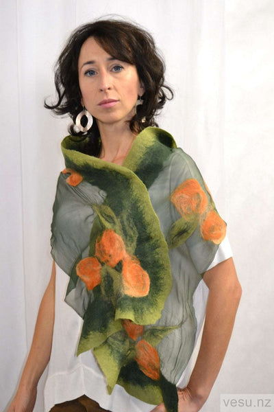 Green silk shawl felt merino wool