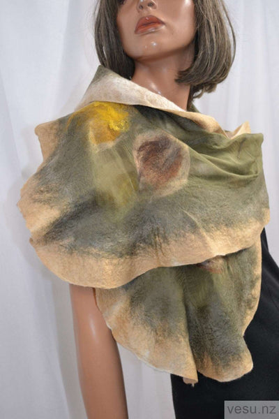 Khaki scarf silk merino wool felting 4410
