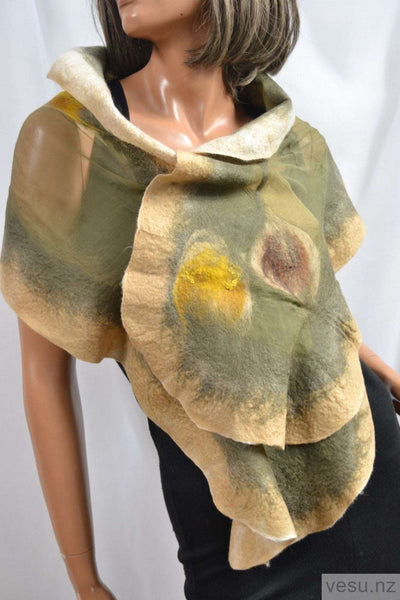 Khaki scarf silk merino wool felting 4410