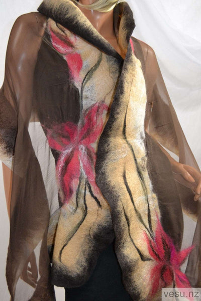 Brown shawl for dress with beige and pink 4415