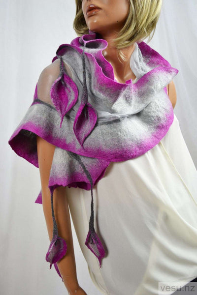 Pink and gray scarf silk merino wool 4472