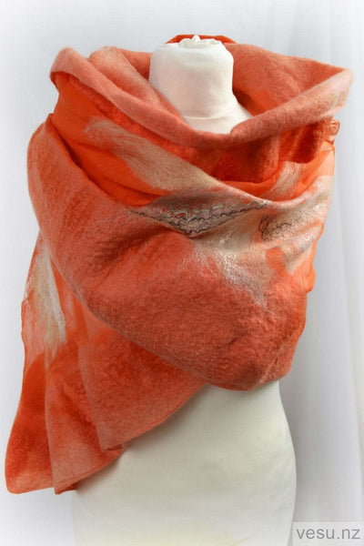 Red haired silk shawl with merino wool 4511