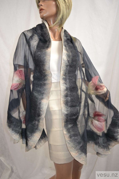 Graphite with pink silk shawl with merino wool 4512