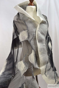 Gray silk shawl white merino wool