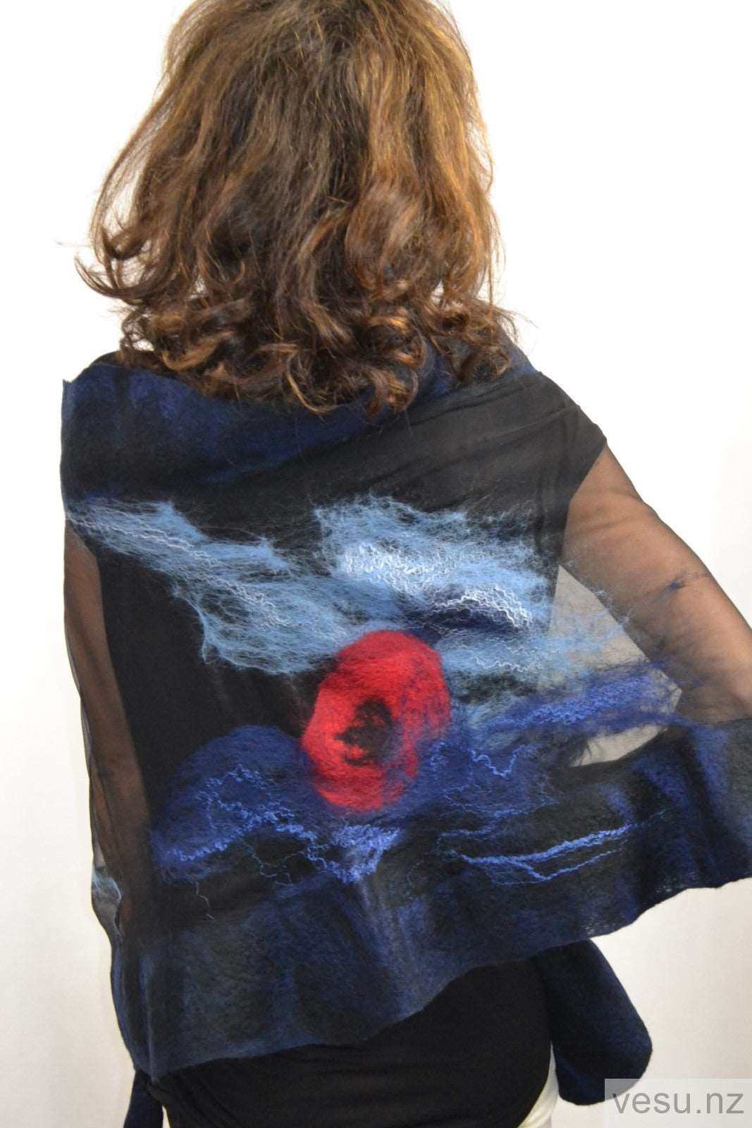 Navy blue silk shawl merino wool
