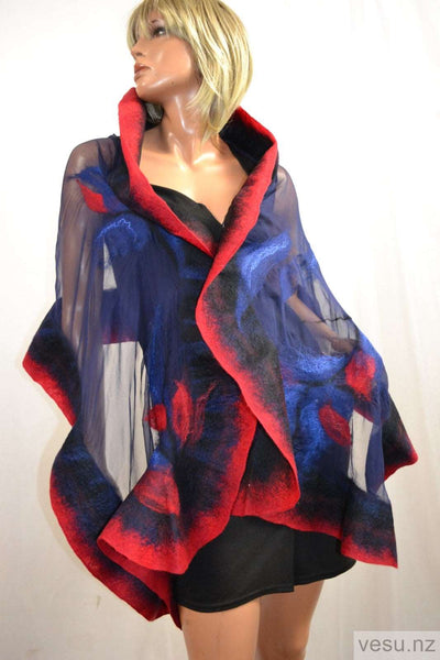 Navy blue with red. New Zealand silk shawl 4531