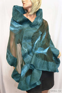 Emerald silk shawl handmade merino wool