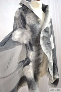 Handmade silk shawl gray shades