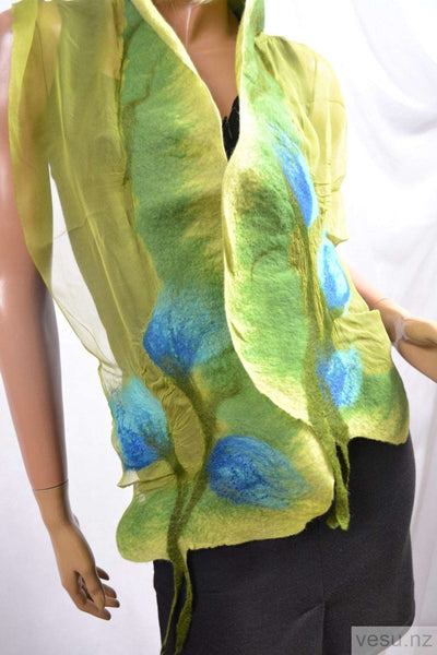 green and blue scarf silk merino