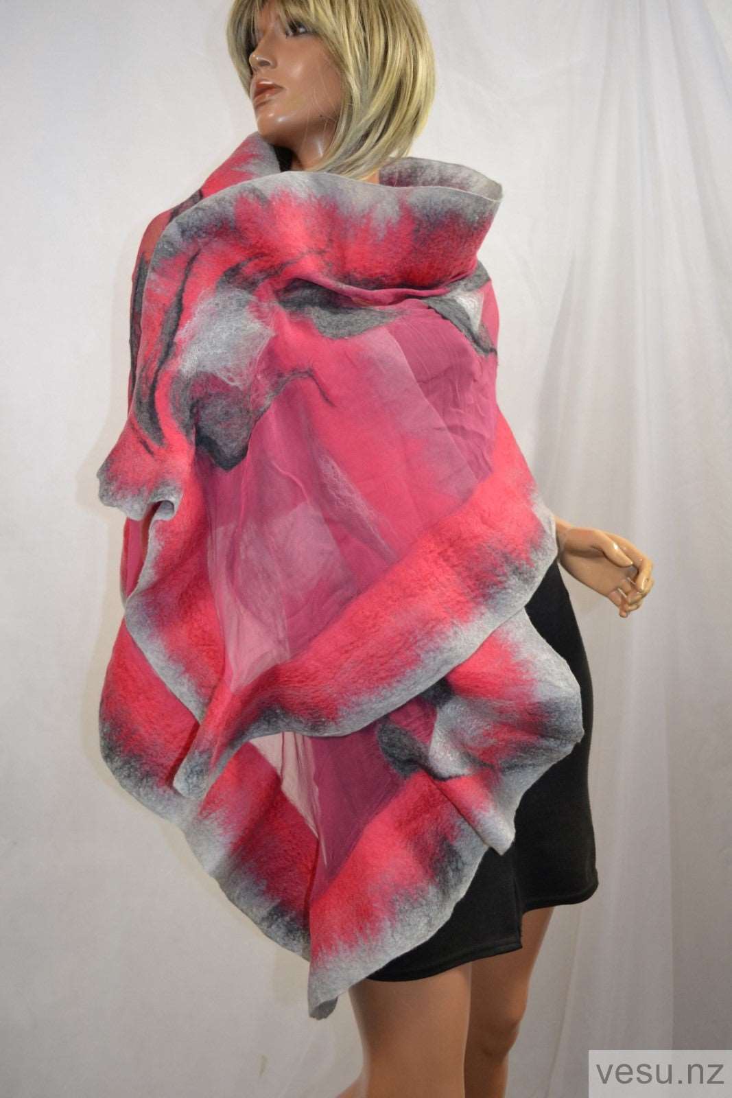 Pink silk shawl merino wool handmade