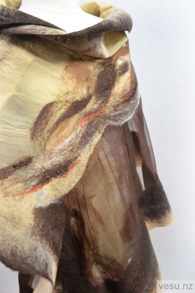 Brown with beige silk shawl and merino wool 4595