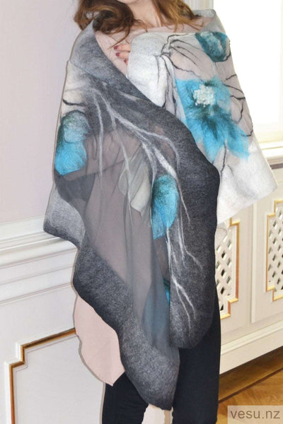 Gray shawl with blue flowers 4608