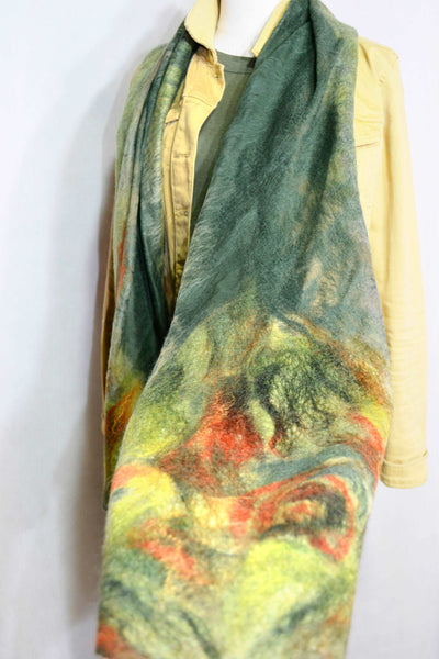 Immersed in green merino Wool and Silk Scarf 4633
