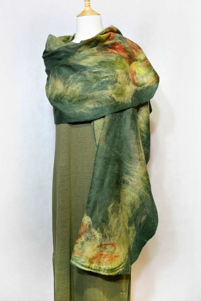 Immersed in green merino Wool and Silk Scarf 4633