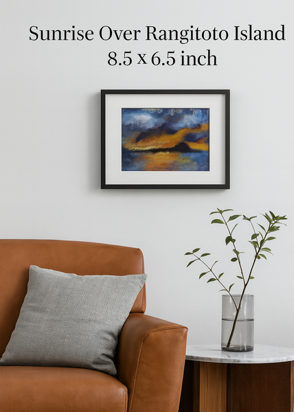 Wool & Silk Painting – Sunrise over Rangitoto Island, Nuno Felted Landscape, Framed Textile Art