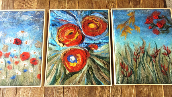 Wildflower Meadow Wool & Silk Painting – Wildflower Meadow Wall Art, Textured Merino Wool & Silk Artwork, Floral Landscape