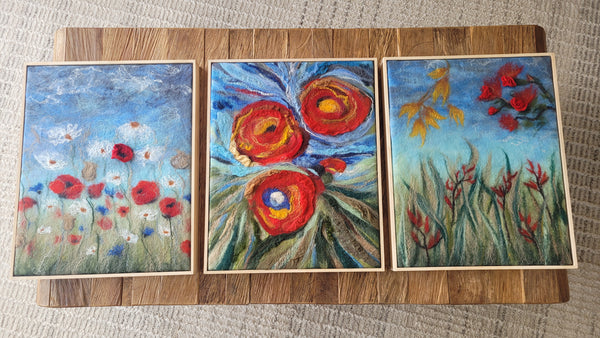 Wildflower Meadow Wool & Silk Painting – Wildflower Meadow Wall Art, Textured Merino Wool & Silk Artwork, Floral Landscape