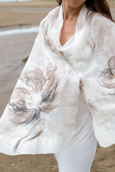 Silk Merino Shawl – Natural Silk Wrap With Unique Floral Design, Wedding Gift