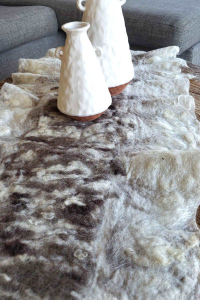 Rustic, loft table runner, hand made in double side from raw wool in natural color. Timeless appearl, inviting charm.