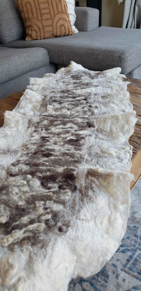 Rustic, loft table runner, hand made in double side from raw wool in natural color. Timeless appearl, inviting charm.