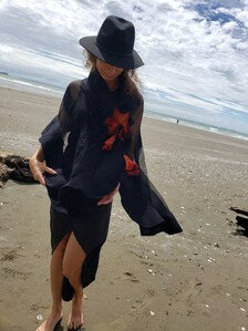 Black Merino & Silk Nuno Felted Shawl with Statement Flower