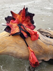 Black Merino & Silk Nuno Felted Shawl with Statement Flower