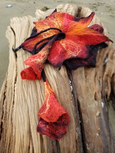 Black Merino & Silk Nuno Felted Shawl with Statement Flower