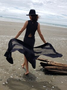 Black Merino & Silk Nuno Felted Shawl with Statement Flower