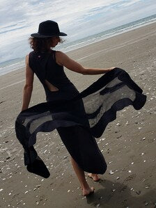 Black Merino & Silk Nuno Felted Shawl with Statement Flower