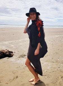 Black Merino & Silk Nuno Felted Shawl with Statement Flower