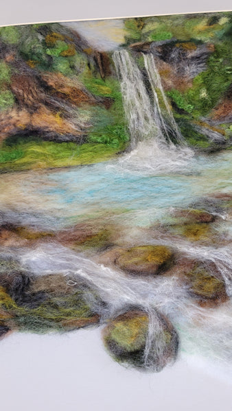 Waterfall Beyond the Frame | Needle Felted Wall | size with frame 55 x 55 cm!