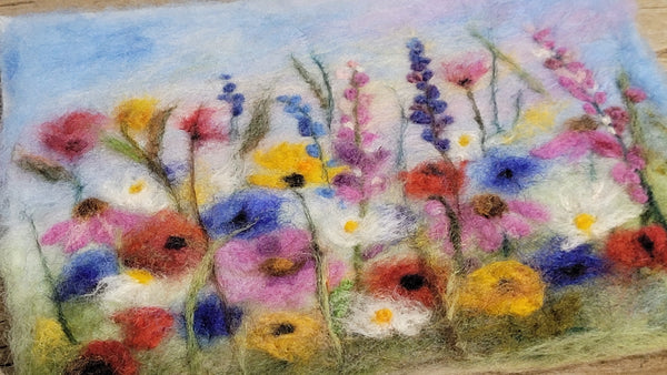 Wildflower Meadow Wool Wall Art – Merino Floral Painting, Small Framed Nature Decor