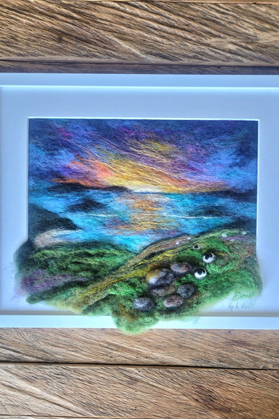 Wool Wall Art – First Light Over Mahurangi Painting | 3D Small Framed Textile Decor
