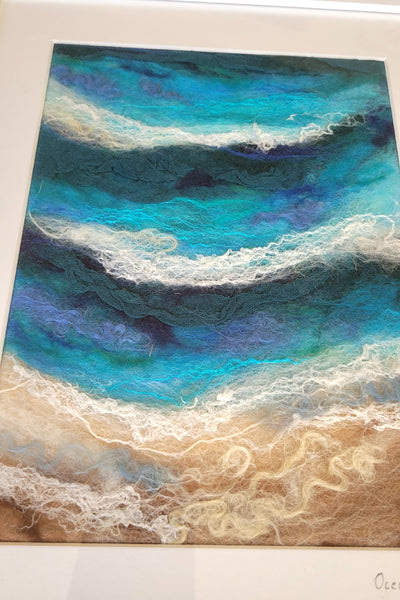 Wool & Silk Textile Painting – Ocean Flow Framed Handmade Wall Art Decor
